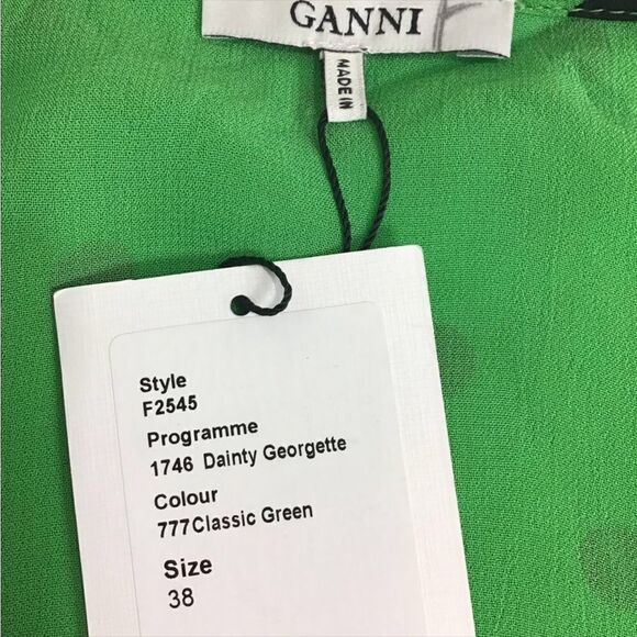 Ganni Dainty Georgette Wrap Tie Waist Emerald Green Wrap Blouse New Size 38 - Picture 6 of 10